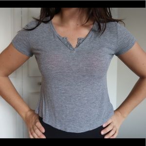Brandy Melville grey ribbed Henley tee